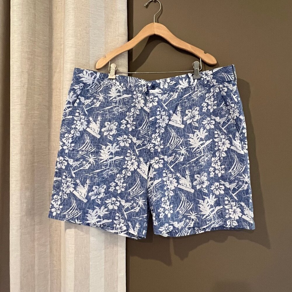 NWT Men's Izod Blue Hawaiian Print Cotton Short, Size, 40